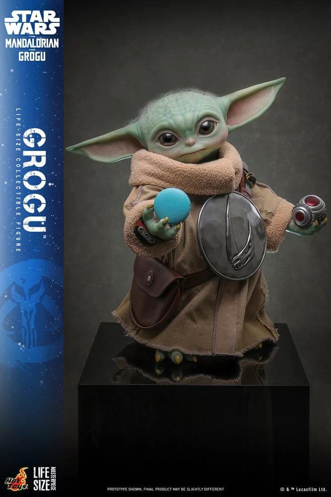 Grogu life-size Star Wars figure by Hot Toys, 38 cm, brown robe.