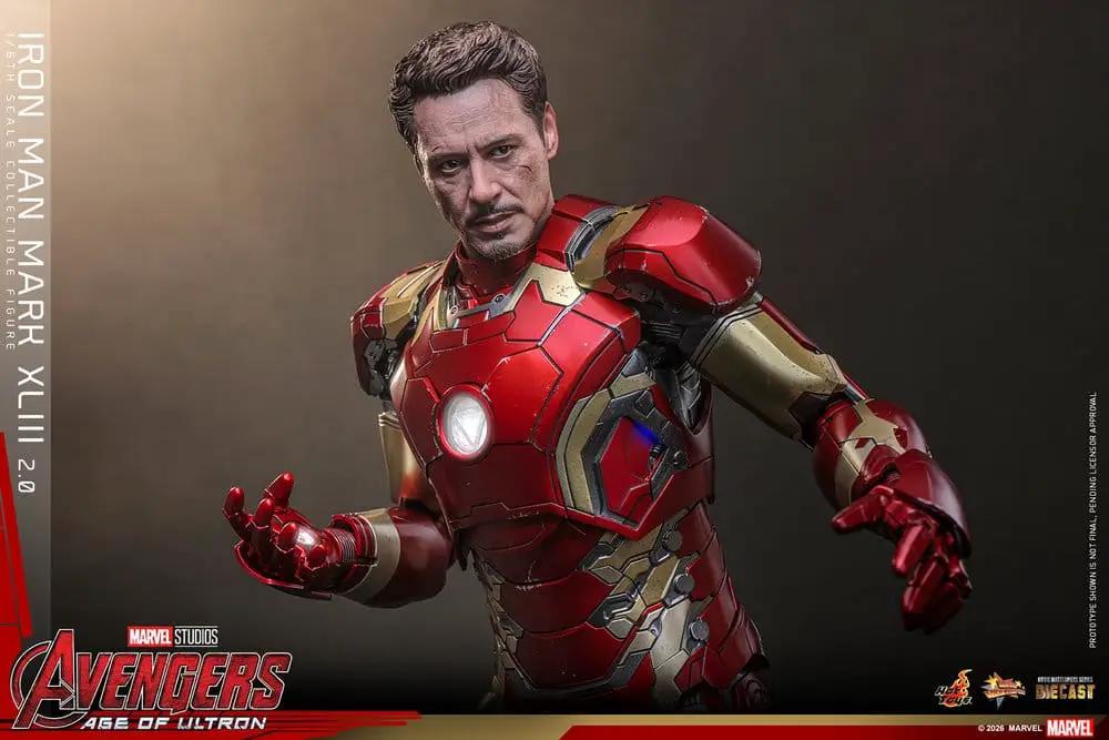 Figura de acción Hot Toys Iron Man Mark XLIII 2.0, 1/6 escala, armadura roja y dorada de Avengers: Age of Ultron