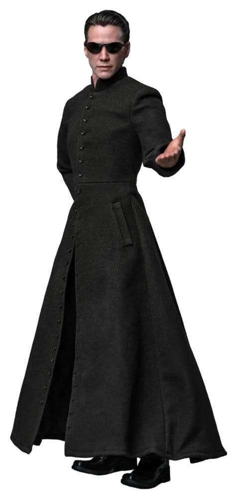 Action figure: Matrix Neo 1/6 scale by HOT TOYS, black long coat with sunglasses, 31 cm