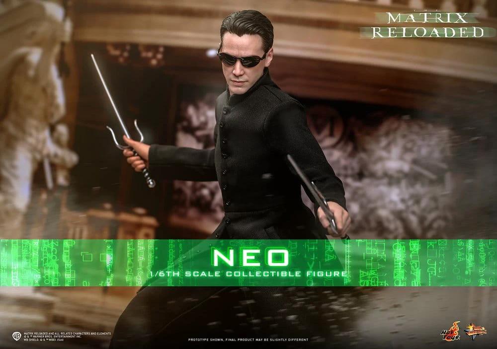 Matrix Neo 1/6 scale figure by HOT TOYS, 31 cm, black suit with sunglasses, dual swords