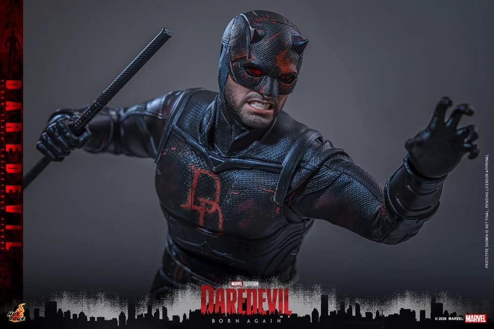 Hot Toys Marvel Daredevil Born Again 1/6-scale action figure, 30 cm, black/red suit with baton