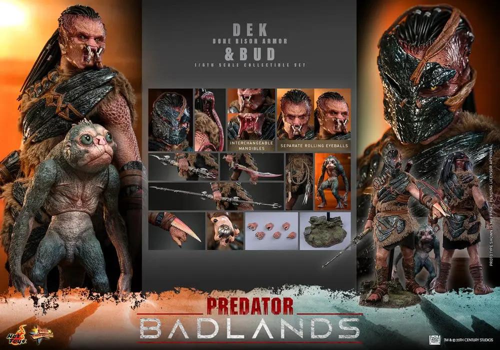 Predator Badlands 2-pack by Hot Toys: Dek Bone Bison Armor & Bud, 1/6 scale, 31 cm tall action figures.