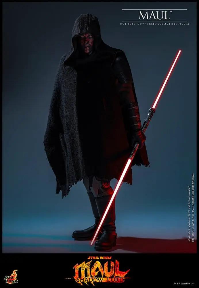 HOT TOYS Star Wars Maul Shadow Lord 1/6 action figure with hooded cloak and red lightsaber