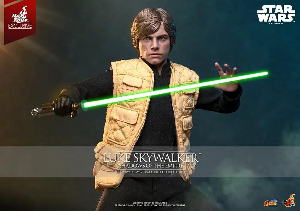 Hot Toys Luke Skywalker 1/6 action figure from Shadows of the Empire with a green lightsaber