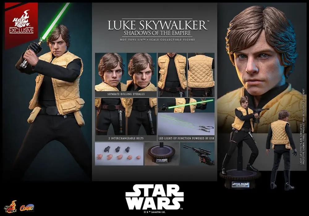 HOT TOYS Luke Skywalker 1/6 action figure from Shadows of the Empire; yellow vest, green lightsaber, accessories