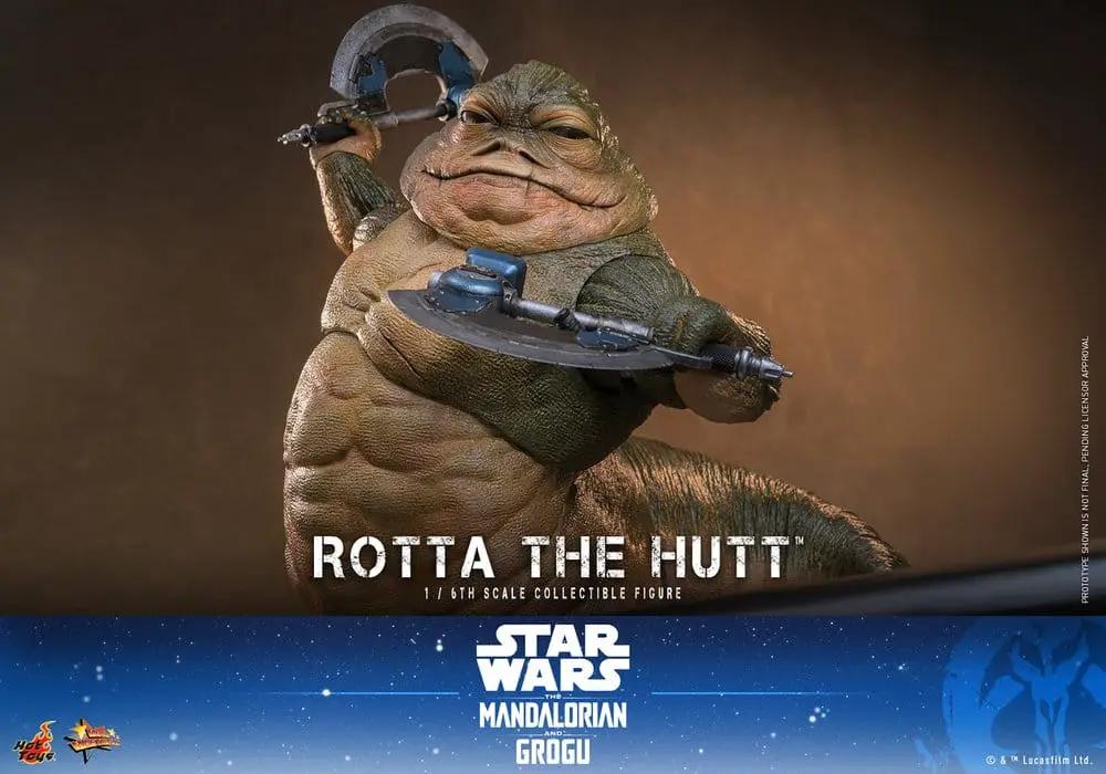 Rotta the Hutt 1/6 scale collectible figure by HOT TOYS, brown-green Hutt with weapon