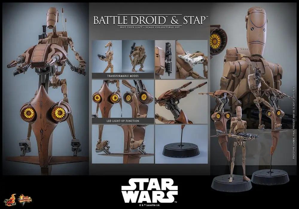 Hot Toys Star Wars Battle Droid & STAP 1:6 scale collectible set, brown droid with LED lights