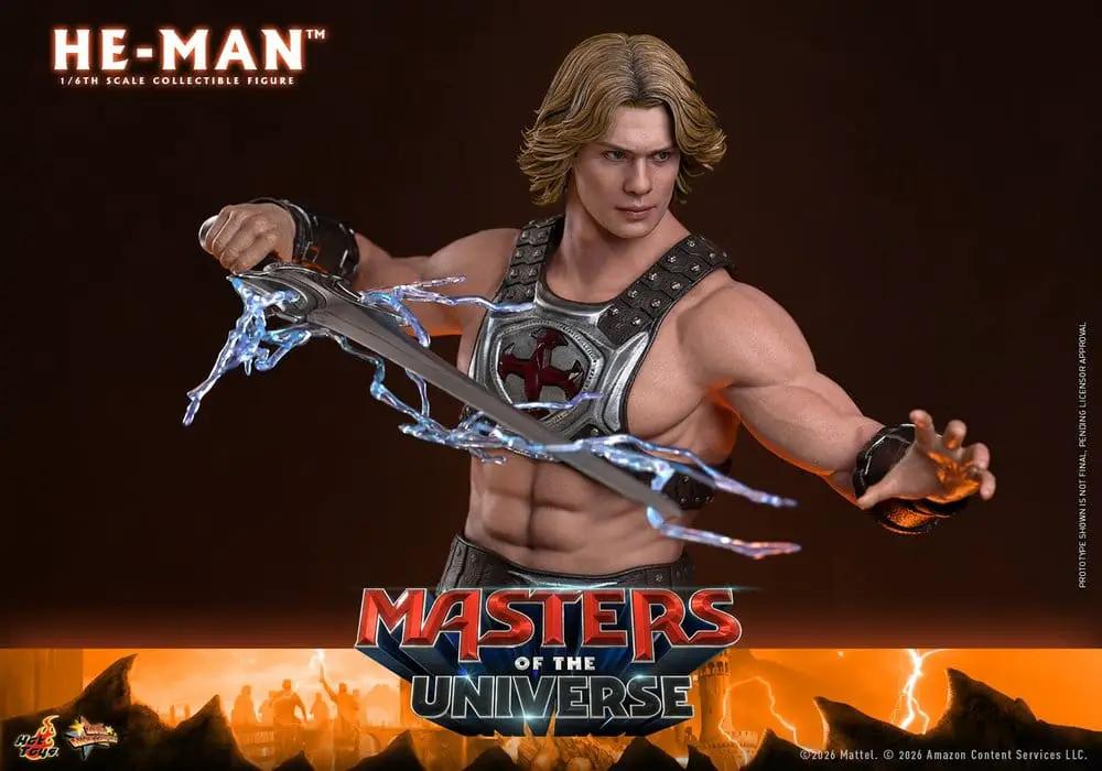 He-Man 1/6 scale action figure by HOT TOYS, 31 cm tall, silver armor with blue energy sword