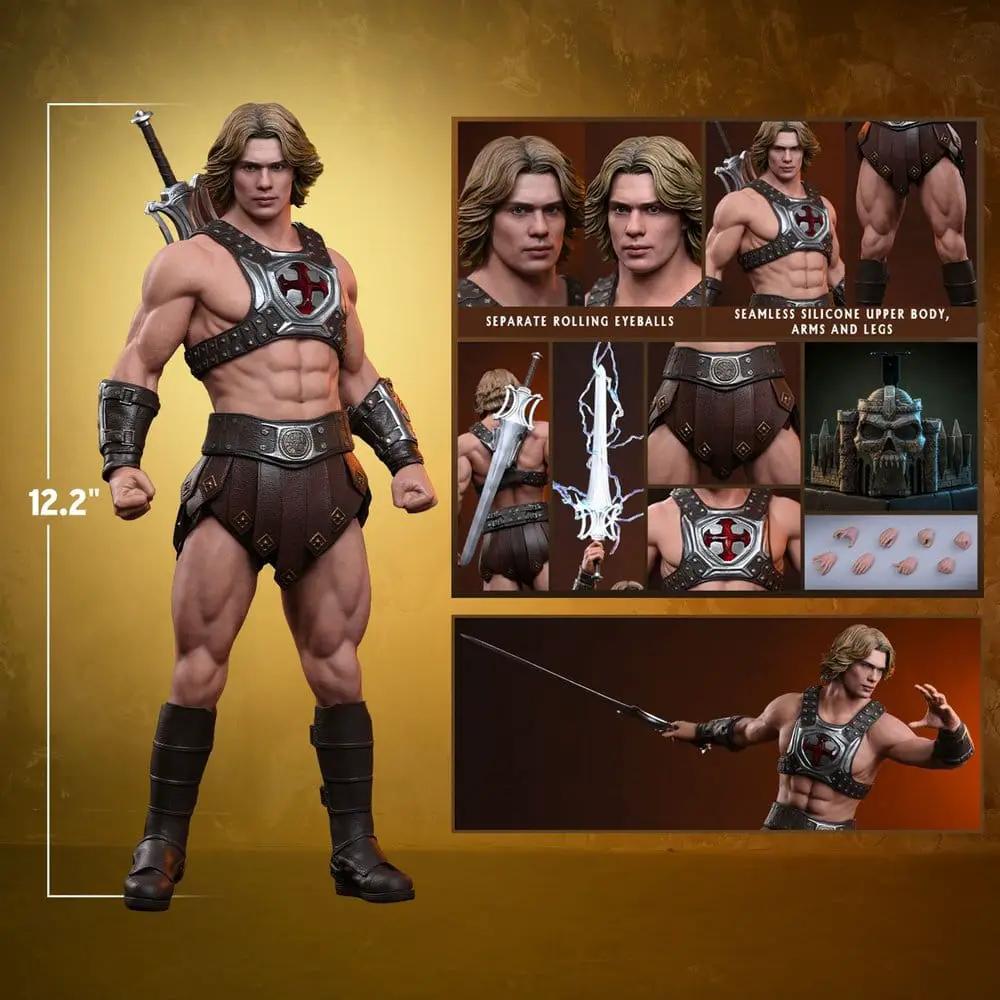 He-Man 1/6 scale action figure by HOT TOYS, metallic chest armor and brown loincloth, 12.2 inches tall.