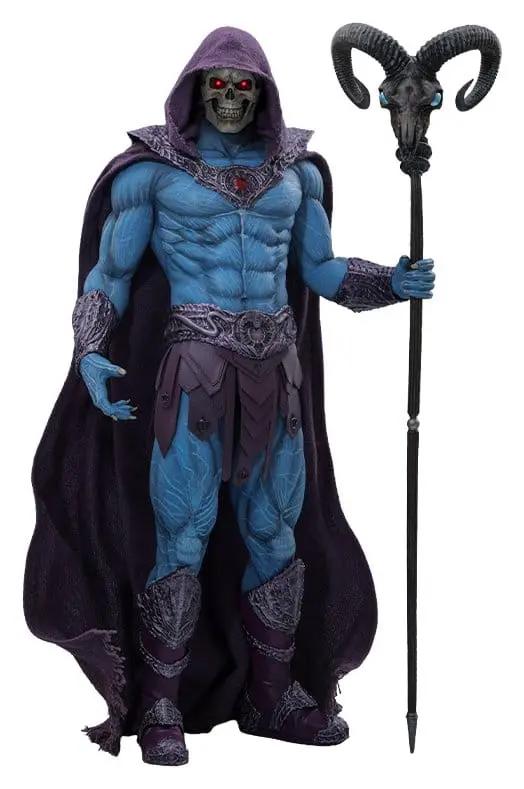 HOT TOYS Skeletor 1/6 Movie Masterpiece action figure, blue torso with purple cape and ram staff