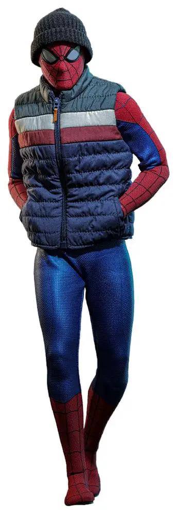 Figura de acción Spider-Man 1/6 Deluxe, HOT TOYS, 29 cm, con gorro y chaleco acolchado azul/gris.