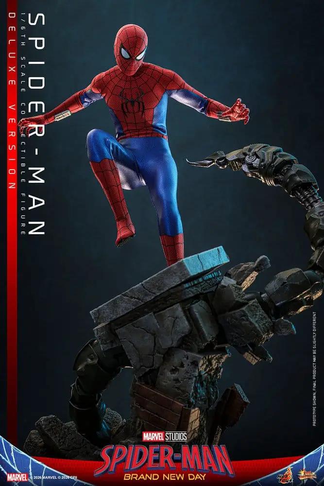 Figura de acción Spider-Man 1/6 Deluxe de HOT TOYS, 29 cm, en diorama de escombros