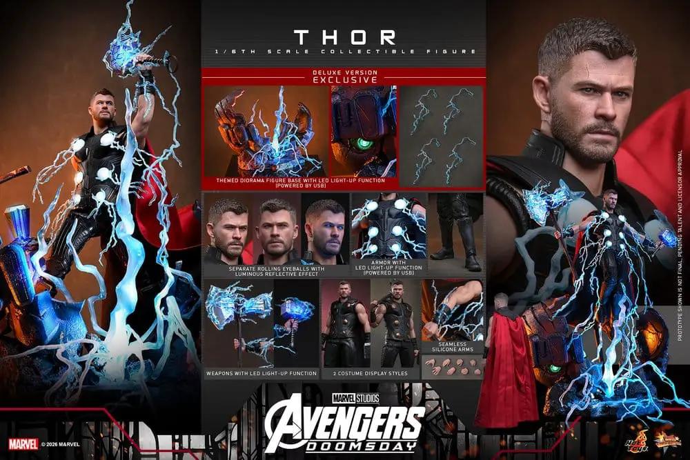 Figura de acción 1/6 Thor Deluxe de HOT TOYS, Avengers Doomsday, 32 cm, efectos LED