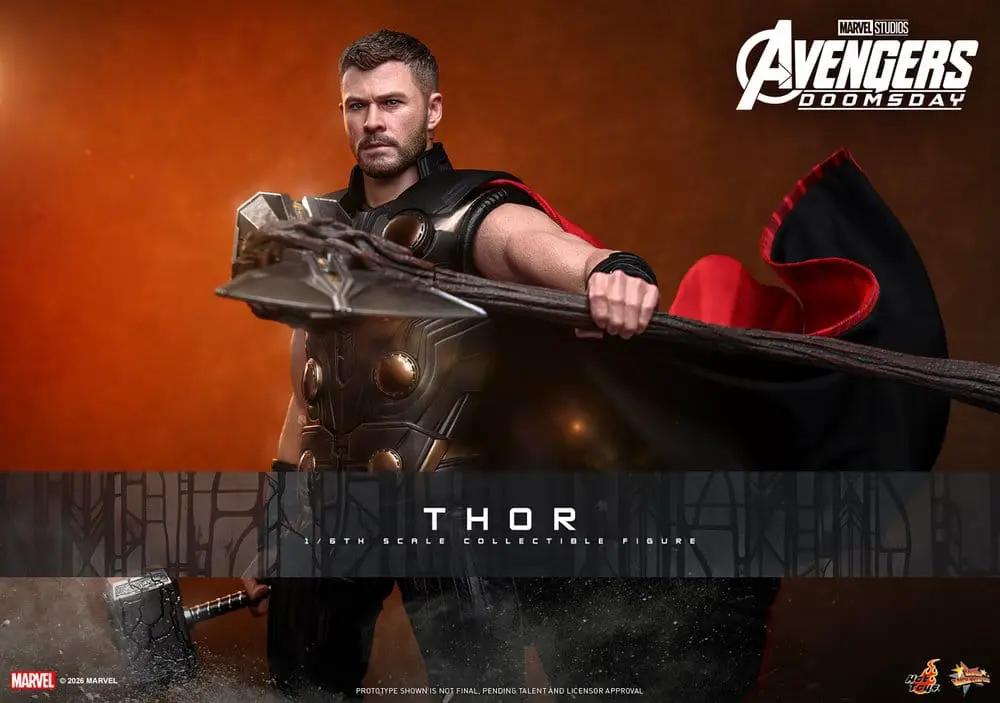Figura de acción Thor 1/6, HOT TOYS, de Vengadores: Doomsday, con armadura metálica y capa roja