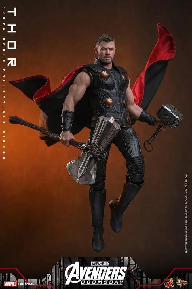 Figura HOT TOYS Thor 1/6 Doomsday, 32 cm, armadura negra con capa roja