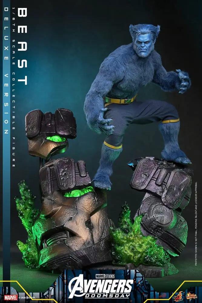 Beast 1/6 Deluxe Version action figure by HOT TOYS, X-Men, 33 cm, blue fur on rocky base with green energy effects