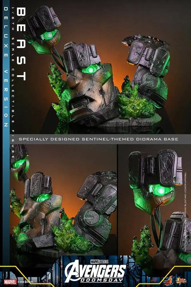 Figura 1/6 Beast Deluxe de HOT TOYS, figura de acción Marvel X‑Men de 33 cm con base diorama de rocas y cristales verdes