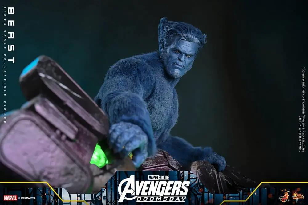 Figura de acción 1/6 Beast, Marvel X-Men, edición coleccionista HOT TOYS, pelaje azul y base con gema verde