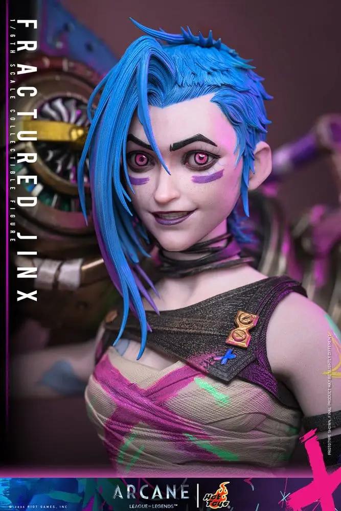 Figura 1/6 Fractured Jinx de Arcane, figura de acción de 28 cm con cabello azul y maquillaje morado.