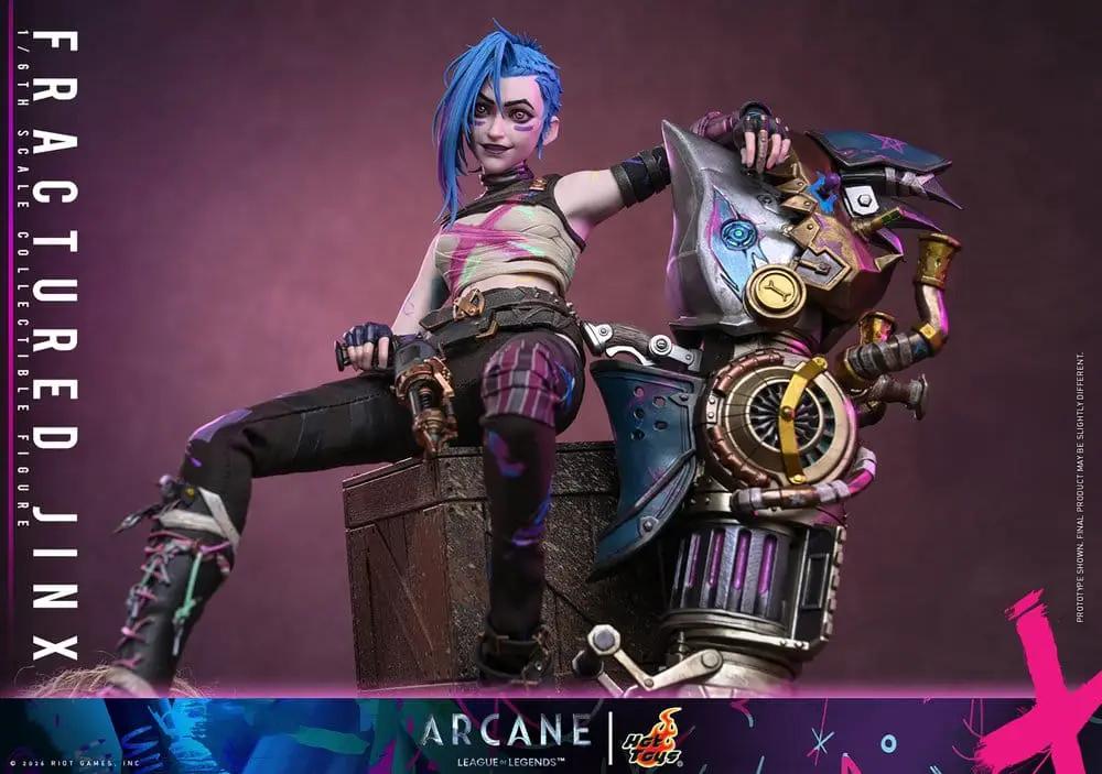 Figura de acción Arcane 1/6 Fractured Jinx, 28 cm, Jinx de cabello azul con mecha detrás