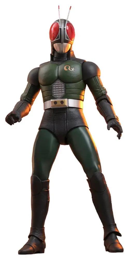 Figura HOT TOYS Kamen Rider Black RX 1/6, 31 cm, action figure en traje verde y negro con casco rojo.