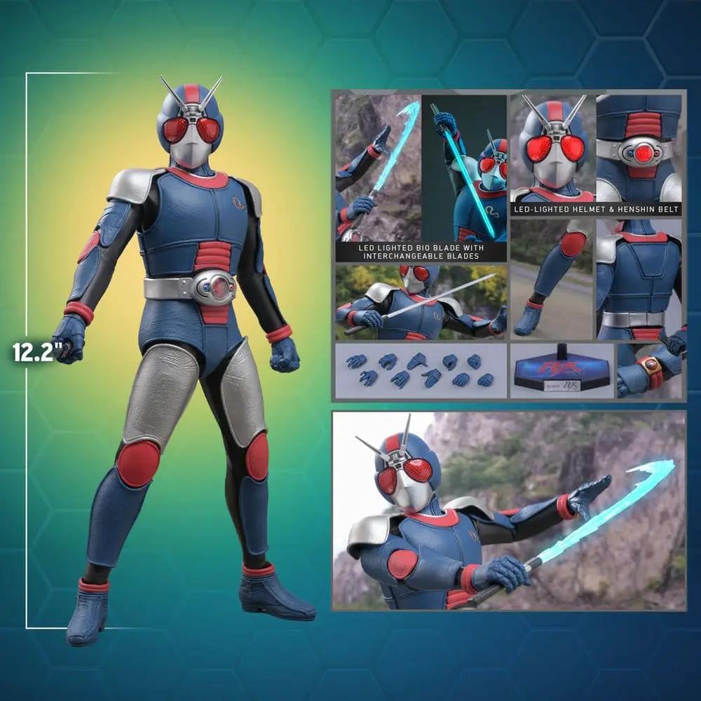 Figura de acción Kamen Rider Black RX BioRider 1/6, 31 cm, armadura azul con detalles plateados y casco con antenas