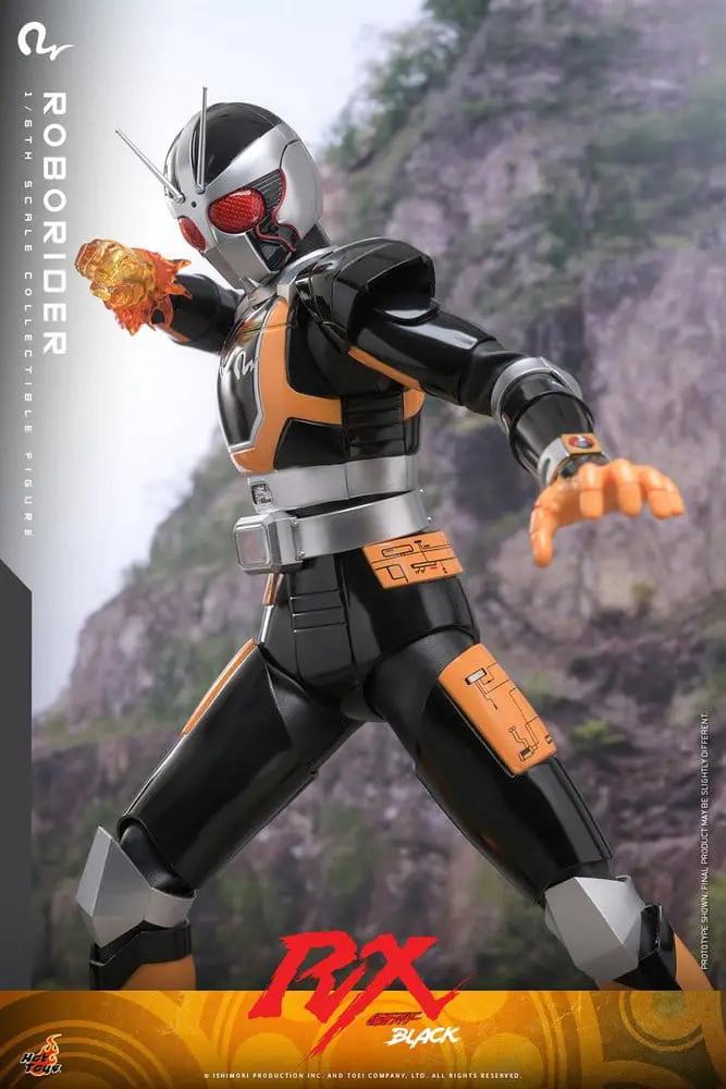 Figura de acción Kamen Rider Black RX RoboRider 1/6 de Hot Toys, 31 cm, traje negro con detalles naranja.