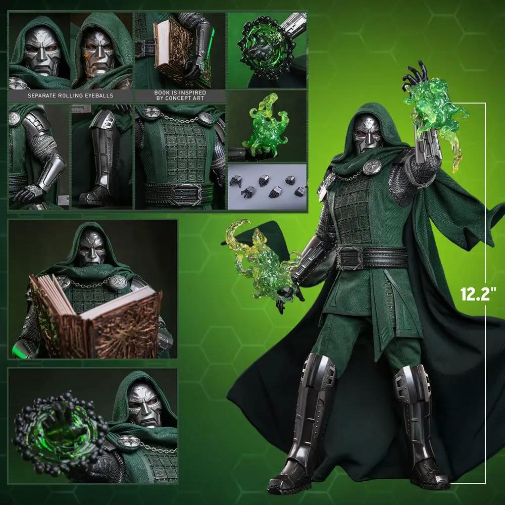 Figura 1/6 Doctor Doom de HOT TOYS, 31 cm, con capa verde y efecto de energía verde