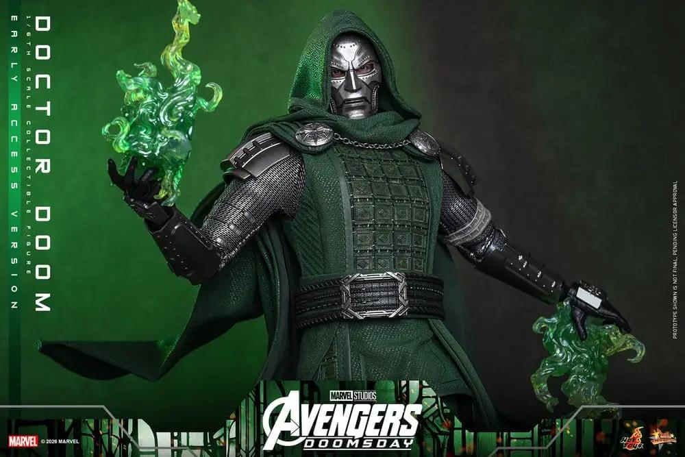 Figura de acción 1/6 Doctor Doom de HOT TOYS, Avengers Doomsday, 31 cm, con capa verde y efectos de energía verde