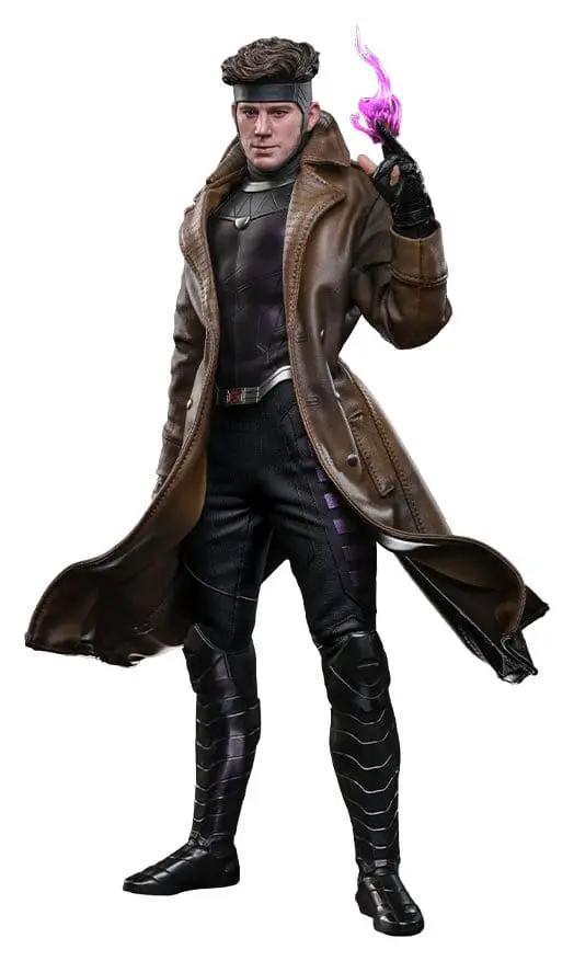 Figura de acción 1/6 Gambit de HOT TOYS, 31 cm, con gabardina marrón y traje negro, efecto de energía púrpura