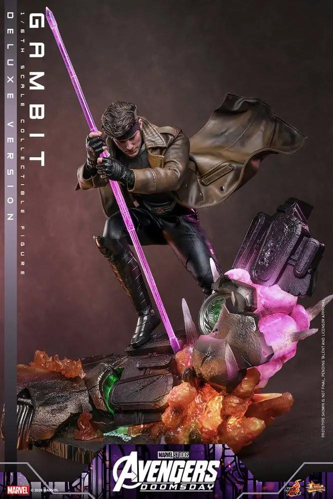Gambit 1/6 action figure by Hot Toys, Deluxe Avengers Doomsday edition, with purple energy staff