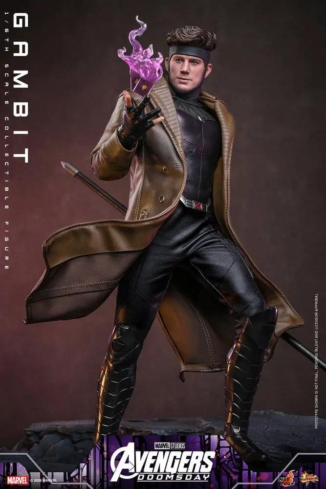 Figura de acción Gambit 1/6 de HOT TOYS, 31 cm, con abrigo marrón y efecto de energía morada