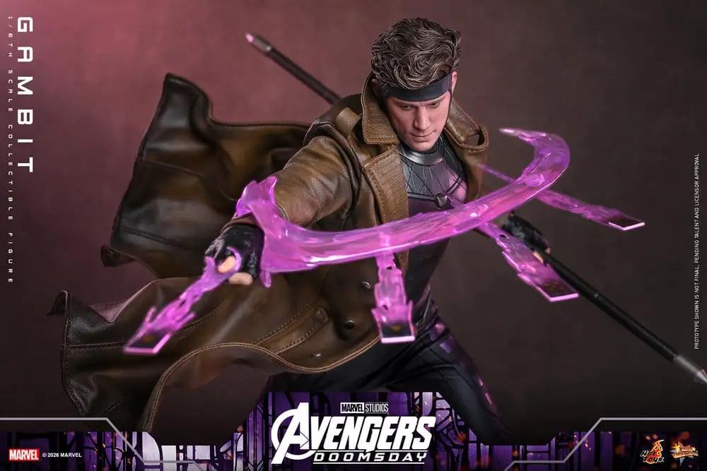 Figura de acción Gambit 1/6, 31 cm, HOT TOYS, Marvel, con efecto de energía púrpura.