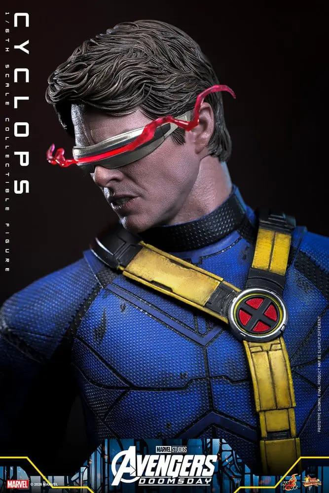 Figura de acción Cyclops 1/6, traje azul con arnés amarillo y visor rojo, Avengers Doomsday