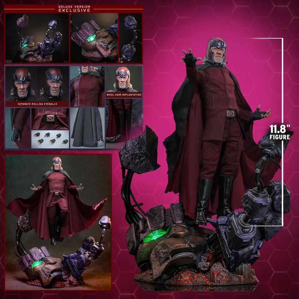 Figura de acción Magneto 1/6 Deluxe de HOT TOYS, 30 cm, capa roja y base rocosa con efectos verdes