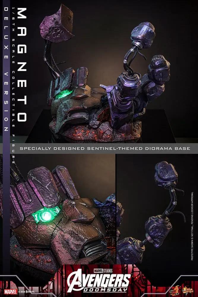 HOT TOYS Avengers Doomsday Magneto Deluxe 1/6 action figure on sentinel-themed diorama base, 30 cm