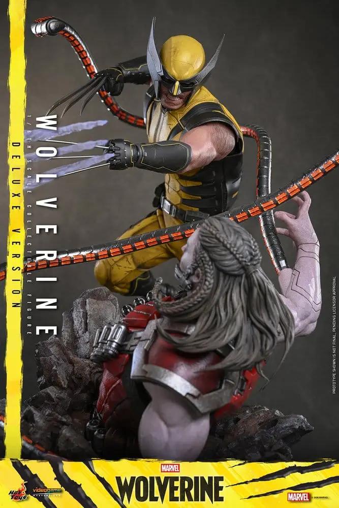 Wolverine 1/6 Deluxe Action Figure by HOT TOYS, two figures shown, yellow-and-black suit, 29 cm