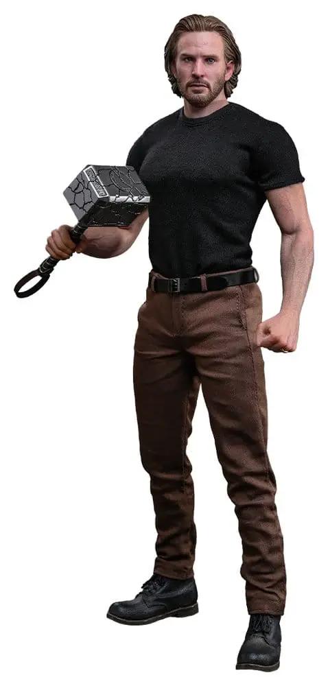 Figura de Acción HOT TOYS Steve Rogers 1/6 Marvel con Mjolnir, camiseta negra y pantalón marrón, 31 cm