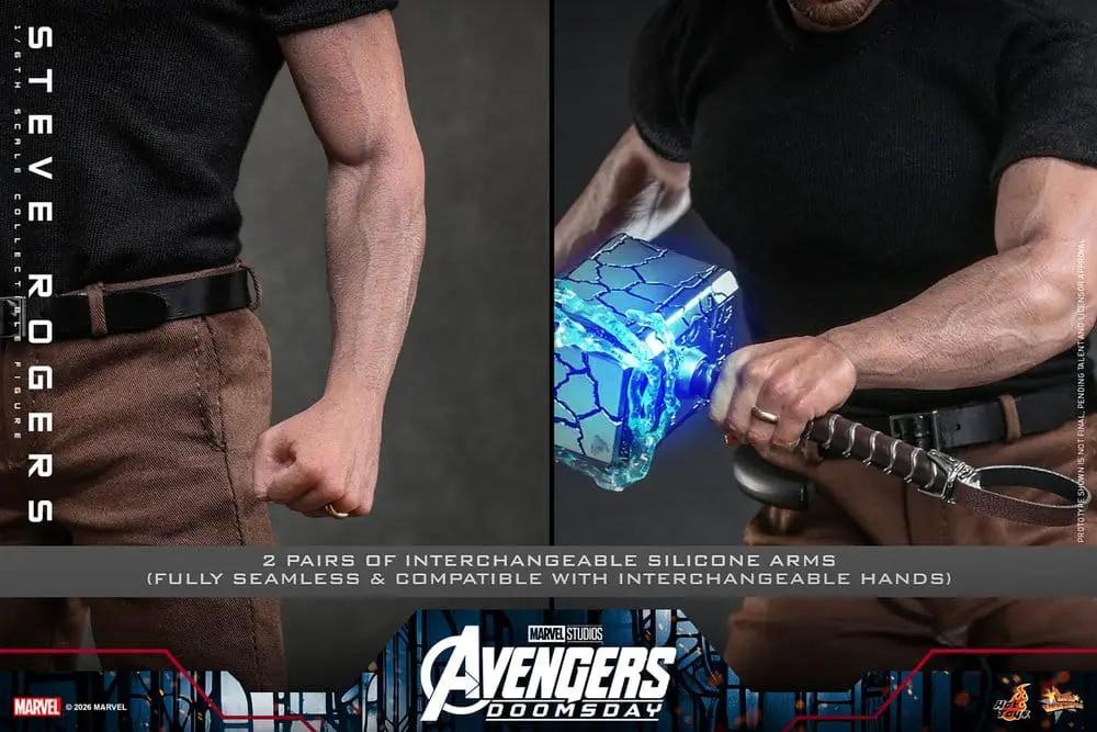 Figura de acción 1/6 Steve Rogers HOT TOYS para Avengers Doomsday, 31 cm, con martillo azul luminoso