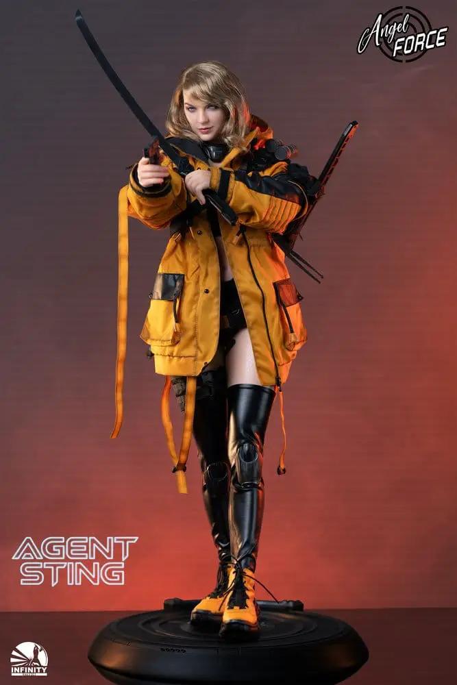 Agent Sting 1/3 silicone action figure, 70 cm, by Infinity Studio; orange jacket and black thigh-high boots.