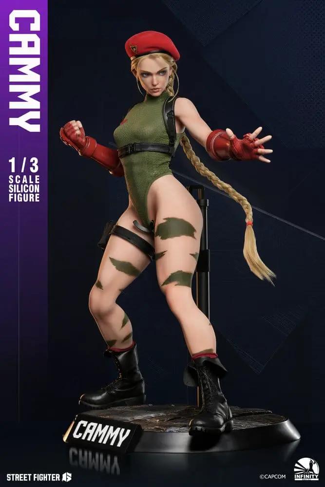 Figura de silicona 1/3 Cammy de Street Fighter 6, INFINITY STUDIO; traje verde, boina roja, botas negras, base.