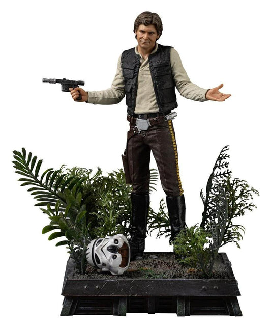 Han Solo 1/10 Art Scale statue (Episode VI) by Iron Studios, 22 cm, with blaster on a diorama base.