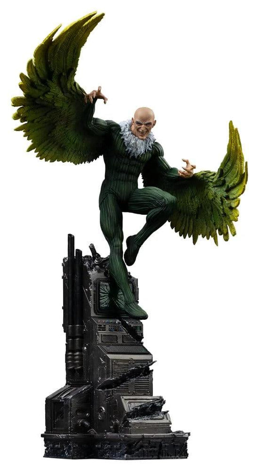 Iron Studios Marvel Vulture statue, 1/10 scale action figure with green wings on ruined diorama base