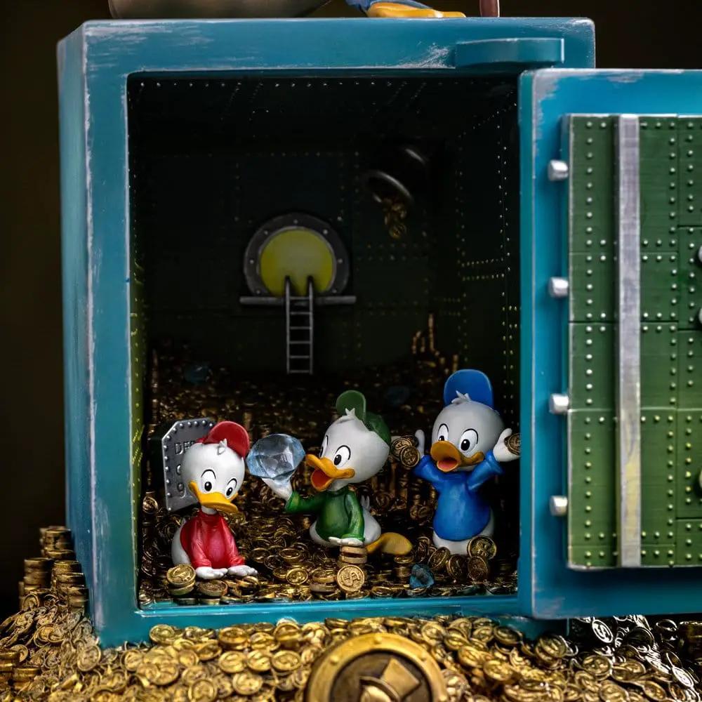 Duck Tales statue: Uncle Scrooge McDuck with three nephews in a blue treasure vault filled with coins, 1/10 scale, 30 cm