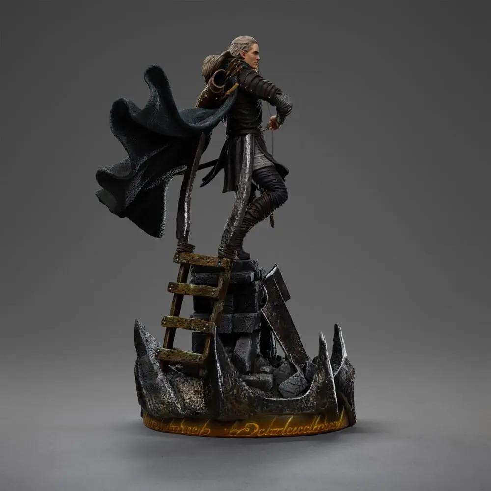 Legolas 1/10 Art Scale Statue by IRON STUDIOS, Unleashed; dark cloak on rocky base.