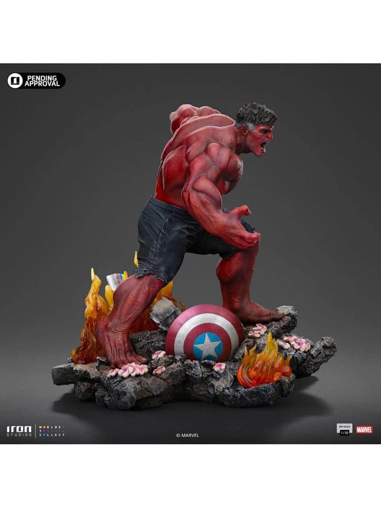 Red Hulk statue by Iron Studios, 1/10 scale, 23 cm, rocky base with shield and flames
