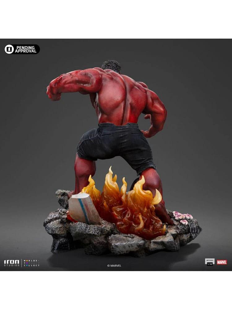 Red Hulk 1/10 scale statue by Iron Studios, Marvel action figure on rocky base with flames, 23 cm tall