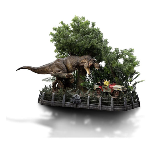 Parque Jurásico Estatua 1/20 Demi Art Scale T-Rex attacks Donald Gennaro 30 cm