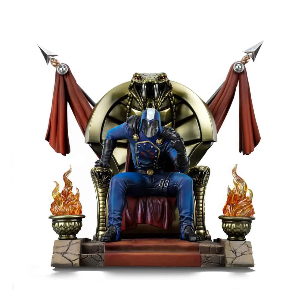 Cobra Commander statue, Iron Studios 1/10 Art Scale; blue armored figure on throne with flaming torches