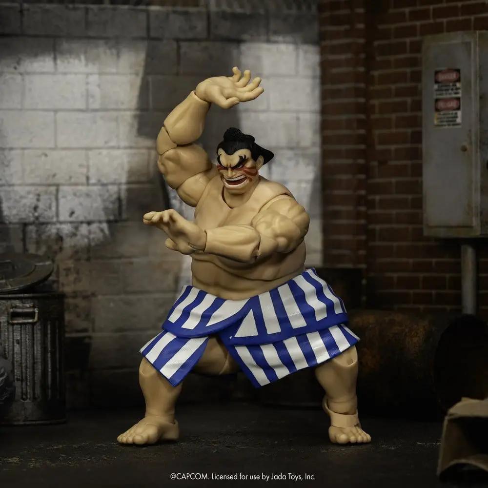 Figura de acción E. Honda 1/12 de JADA TOYS, Ultra Street Fighter II, 16 cm, con taparrabos azul y blanco.